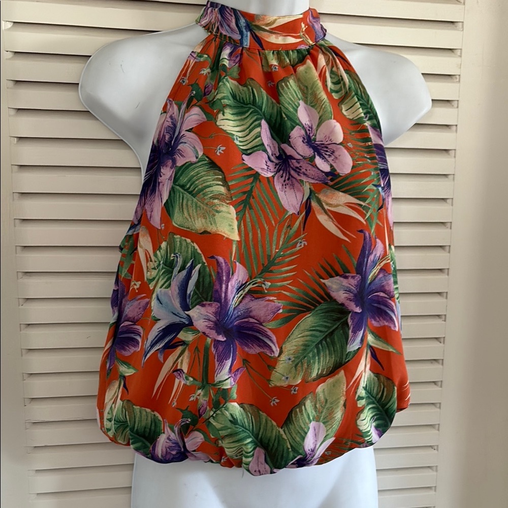 Vibrant Orange and Purple Blouse with Elegant Design